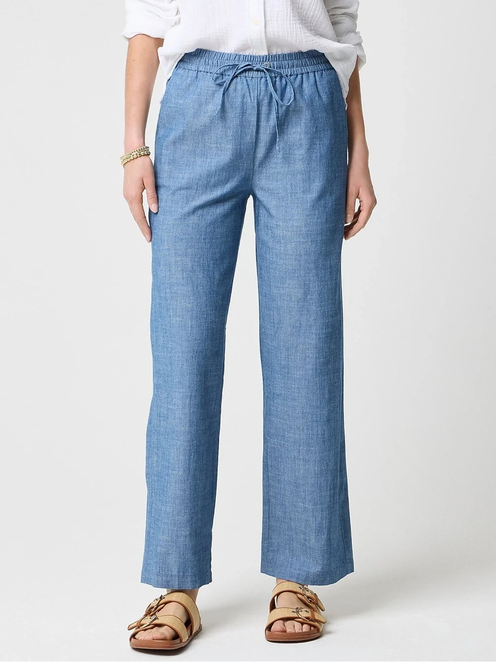 J. Crew Petite chambray slim wide-leg drawstring pant Med Echo Blue Wash 2 NWT